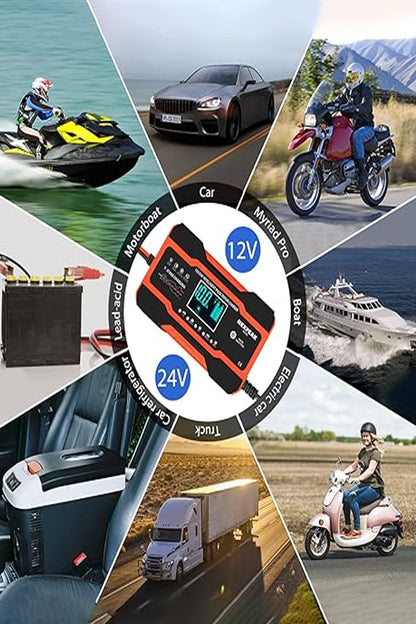 Akıllı Akü Şarj Cihazı Bakım Onarım Akü Şarj Makinesi 12V 15A – 24V 8A Otomatik Dijital Ekran