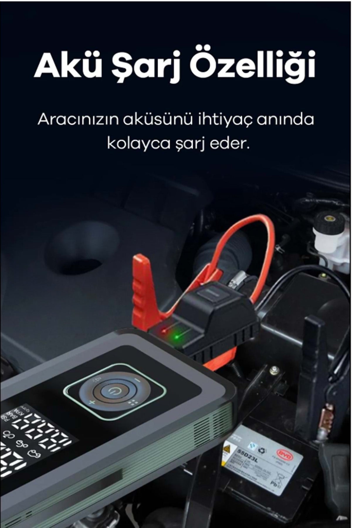 Akü Takviye Cihazı Hava Pompası 150Psi Powerbank 8000mAh 1000A Jump Starter Marş Basma Led Fenerli