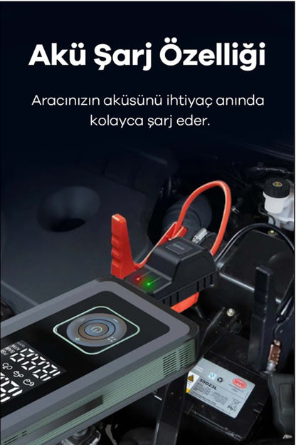 Akü Takviye Cihazı Hava Pompası 150Psi Powerbank 8000mAh 1000A Jump Starter Marş Basma Led Fenerli