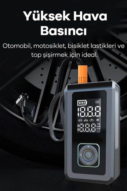 Akü Takviye Cihazı Hava Pompası 150Psi Powerbank 8000mAh 1000A Jump Starter Marş Basma Led Fenerli
