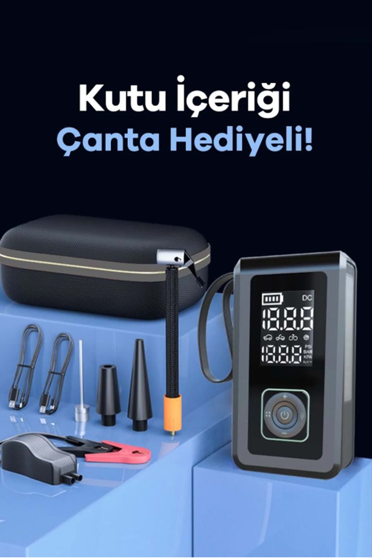 Akü Takviye Cihazı Hava Pompası 150Psi Powerbank 8000mAh 1000A Jump Starter Marş Basma Led Fenerli