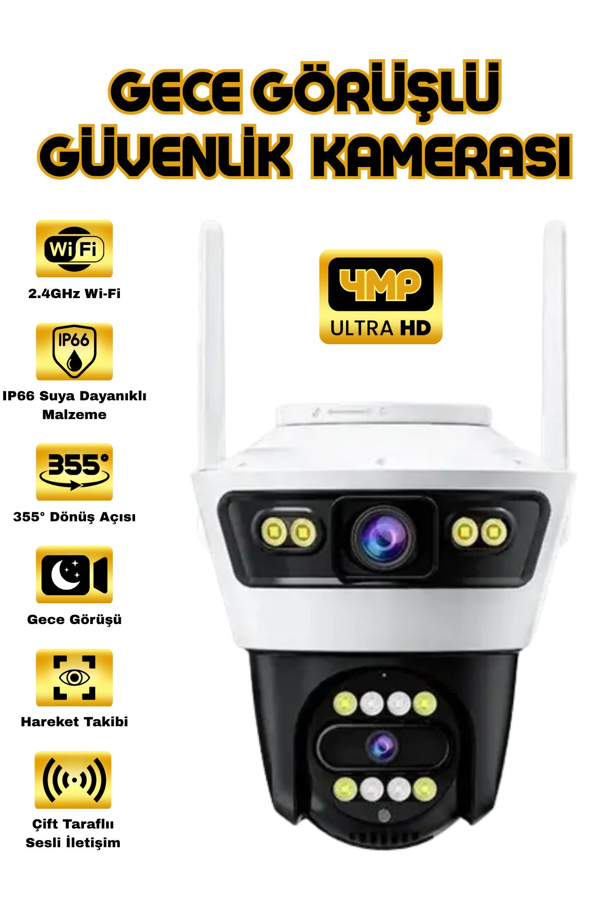 4 MP 4k Ultra Hd Alarmlı Suya Dayanıklı Çift Lensli 2.4g Ip Dış Mekan Güvenlik Kamerası Blic BLM56