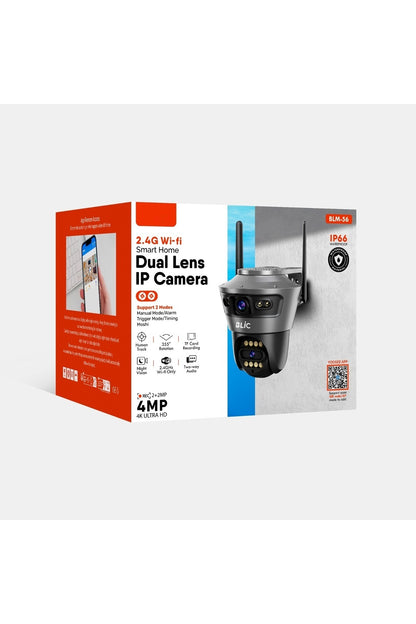 4 MP 4k Ultra Hd Alarmlı Suya Dayanıklı Çift Lensli 2.4g Ip Dış Mekan Güvenlik Kamerası Blic BLM56