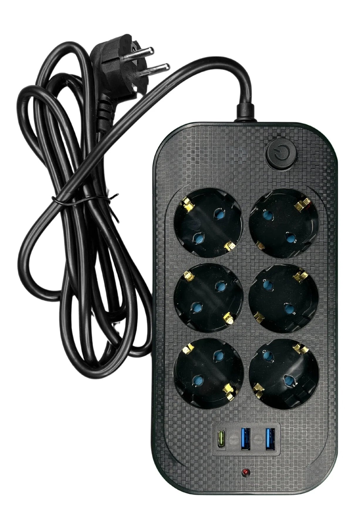 Yüksek Akım Korumalı 6’lı Grup Priz Kablolu 2M Priz 2 USB-A 1 Type-C Girişli Fiş 2 metre Kablolu