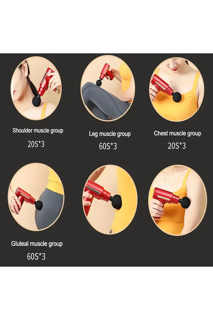 Titreşimli Masaj Aleti Masaj Tabancası Sporcu Masaj Aleti 4 Başlıklı 6 Modlu Şarjlı Massage Gun AMG6