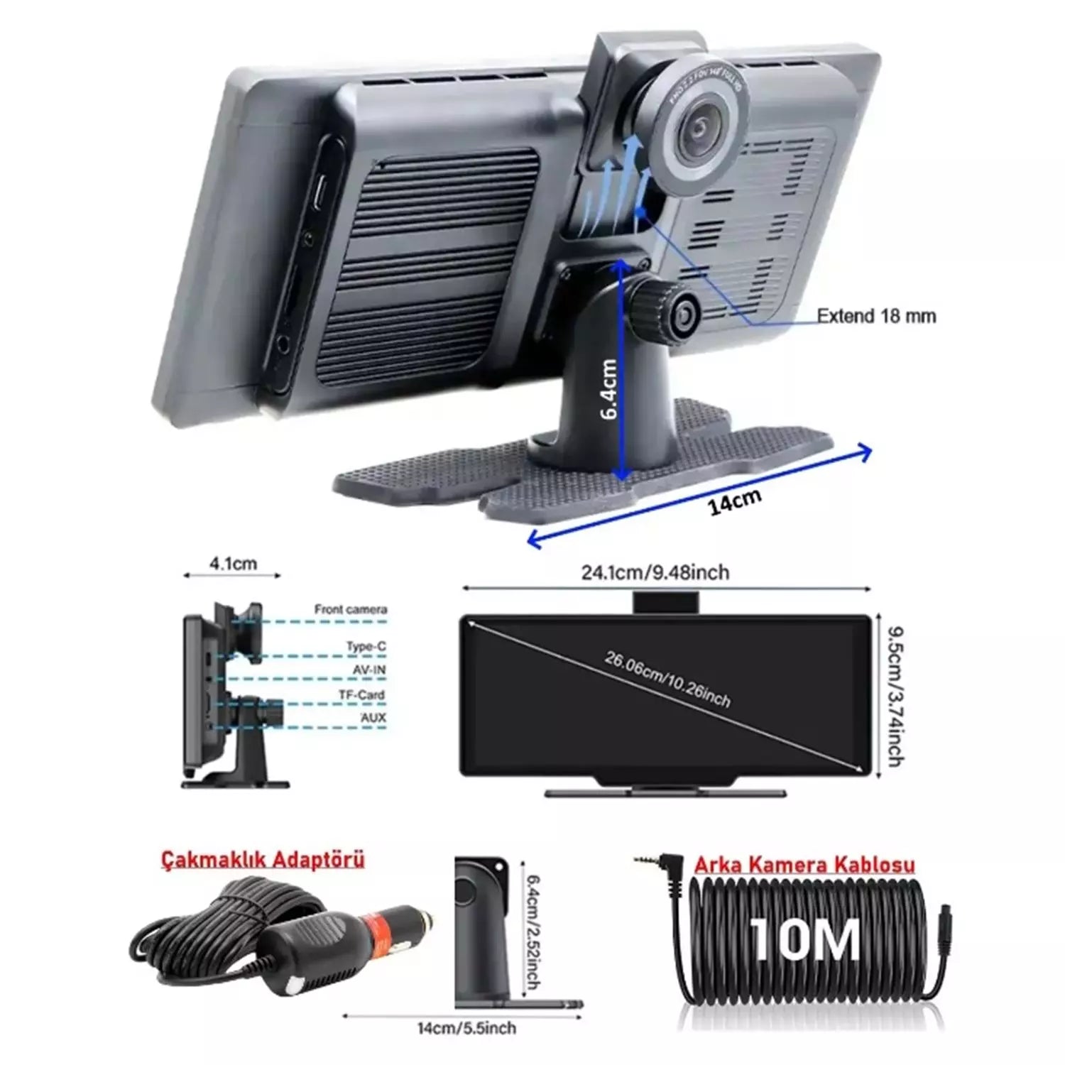 Araç Kamerası CarPlay ve Android Auto 11.5” Ekran Araç İçi Ön Arka Kamera Kayıt Set Multimedya 4K