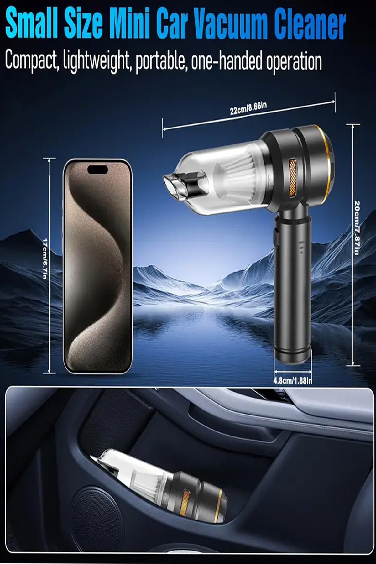 Araç Süpürgesi Kablosuz El Süpürgesi – 16000 Pa Güç, USB Type-C, Fırçasız Motor