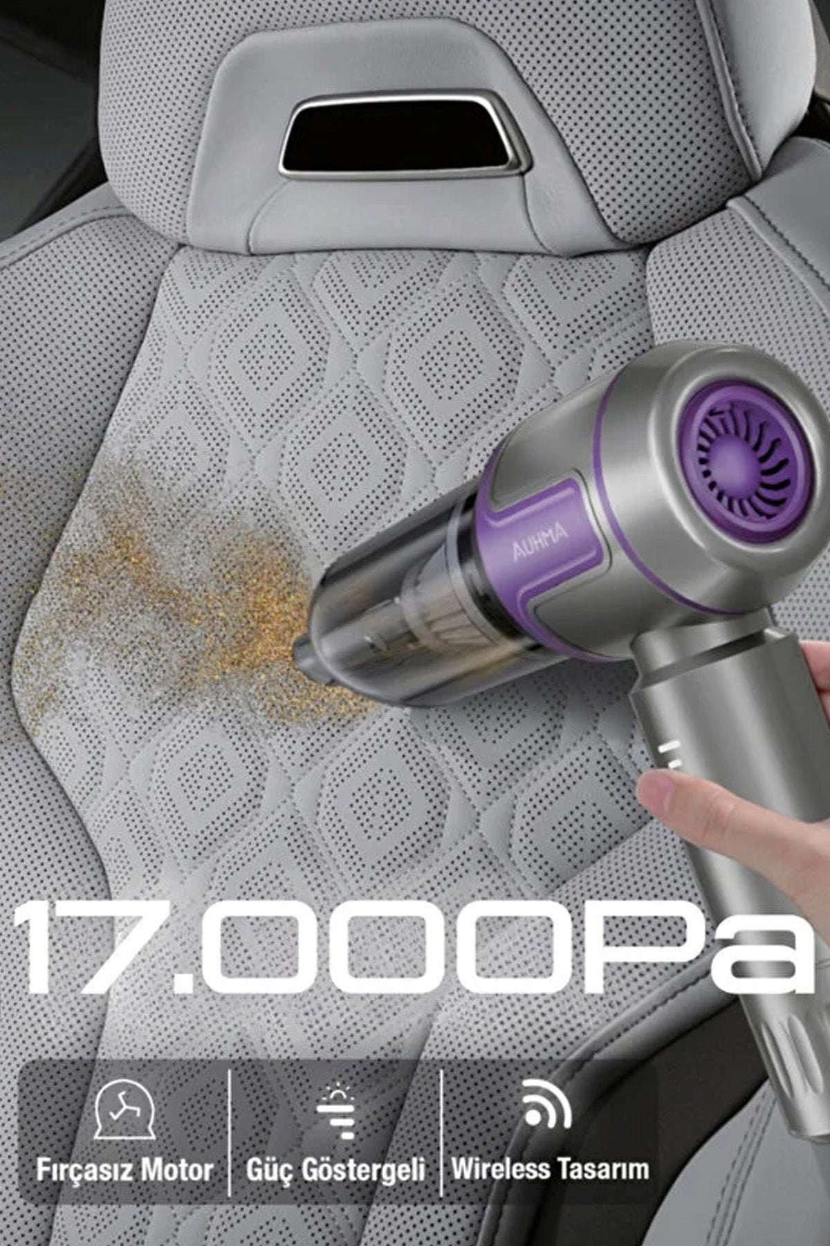 Şarjrlı Araç Süpürgesi Kablosuz Araç İçi Süpürge 17000Pa Vakumlu Şarjlı 6000mAh 100W Fırçasız Motor