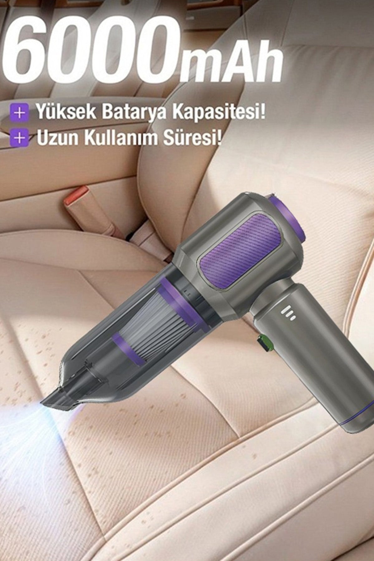 Şarjrlı Araç Süpürgesi Kablosuz Araç İçi Süpürge 17000Pa Vakumlu Şarjlı 6000mAh 100W Fırçasız Motor