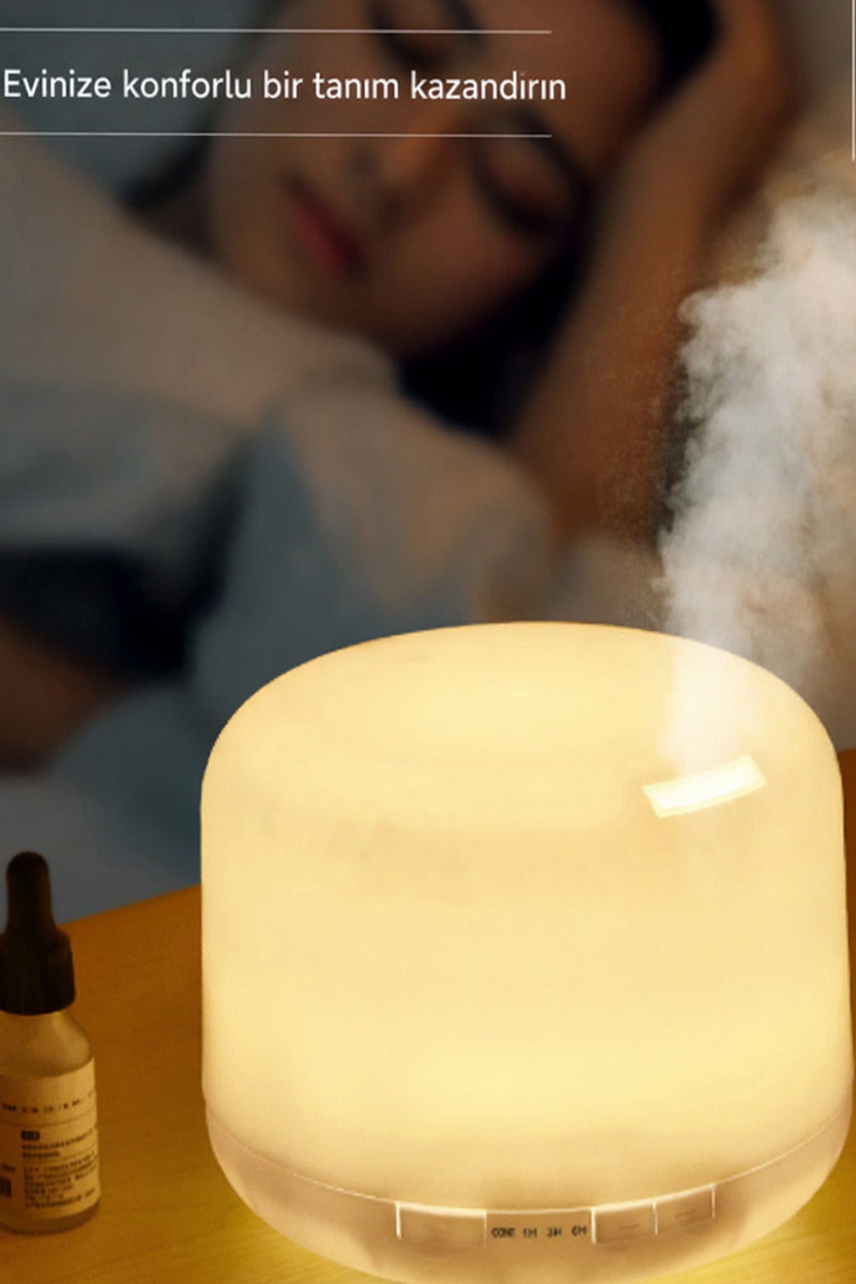 Oda Nemlendirici Buhar Makinesi Ultrasonik Hava Nemlendirici Kumandalı 7 Renk Gece Lambası 500ml