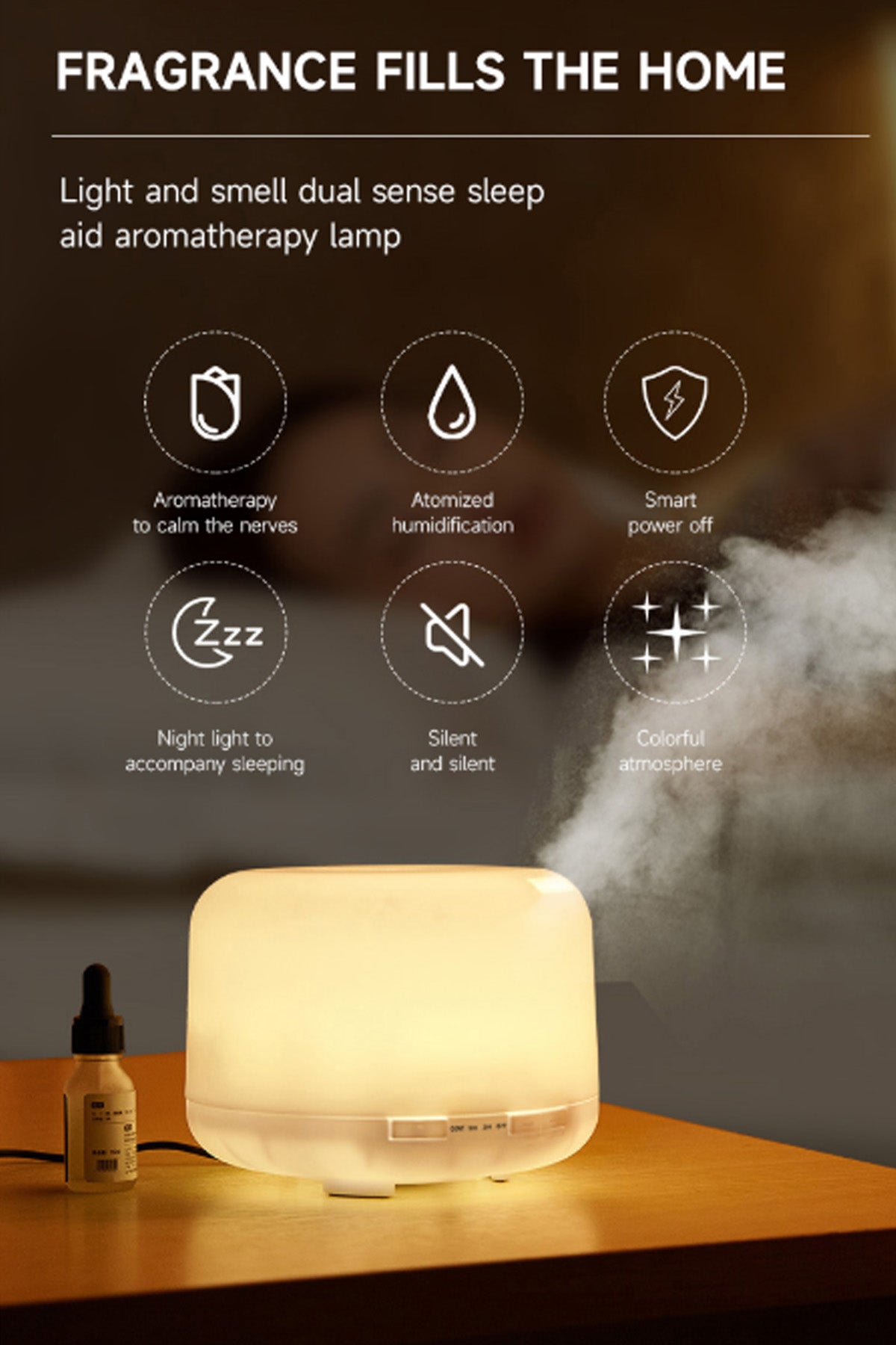 Oda Nemlendirici Buhar Makinesi Ultrasonik Hava Nemlendirici Kumandalı 7 Renk Gece Lambası 500ml