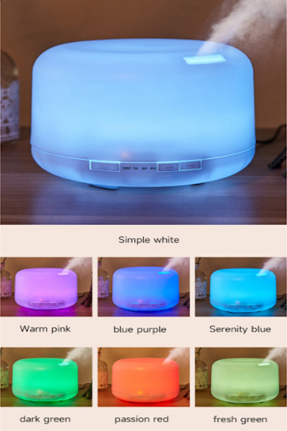 Oda Nemlendirici Buhar Makinesi Ultrasonik Hava Nemlendirici Kumandalı 7 Renk Gece Lambası 500ml