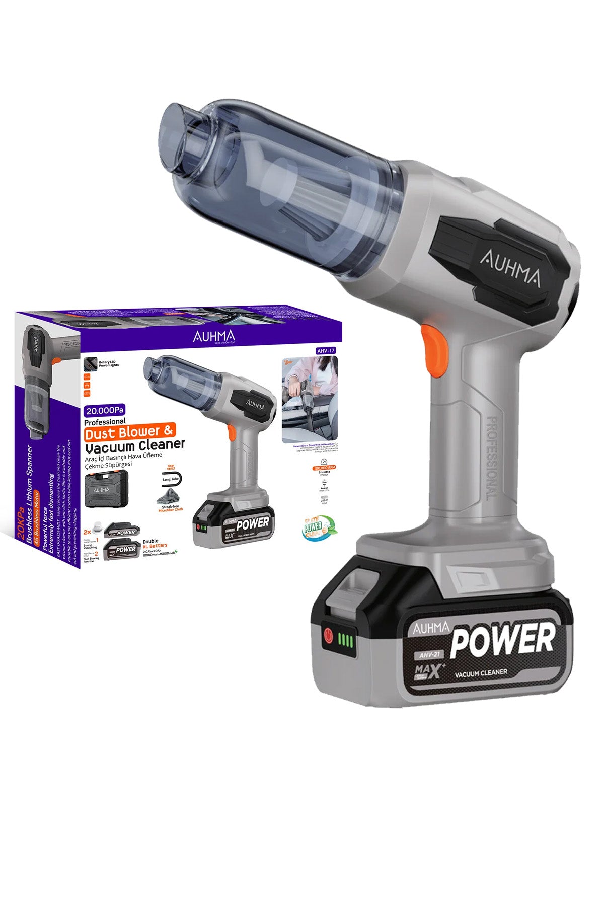 Şarjlı Araç Süpürgesi 20.000Pa Güçlü Araç İçi Mini El Süpürge Hava Üfleme Makinesi Yedek Filtreli