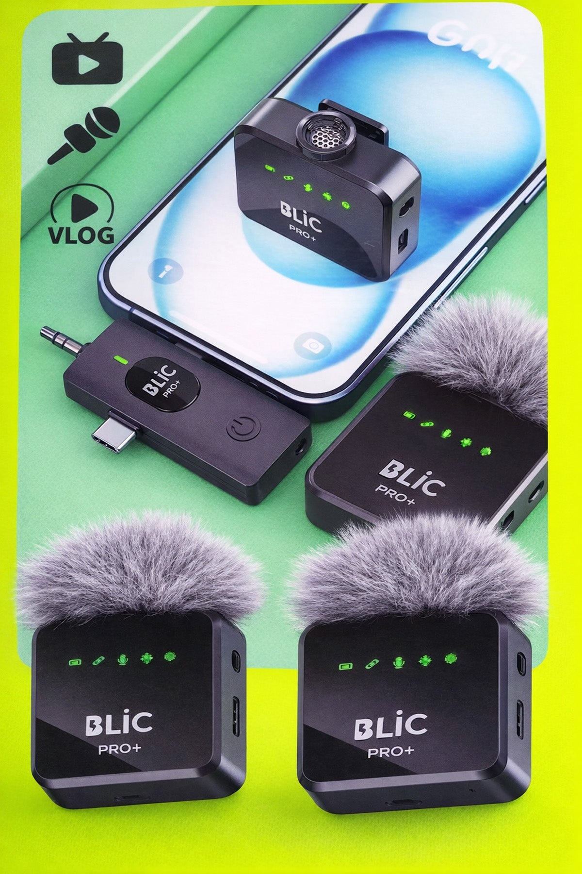 Tüylü Dış Mekan Yayıncı Yaka Mikrofonu 2 Mikrofonlu Set WeChat Zoom Tiktok Youtube İnstagram