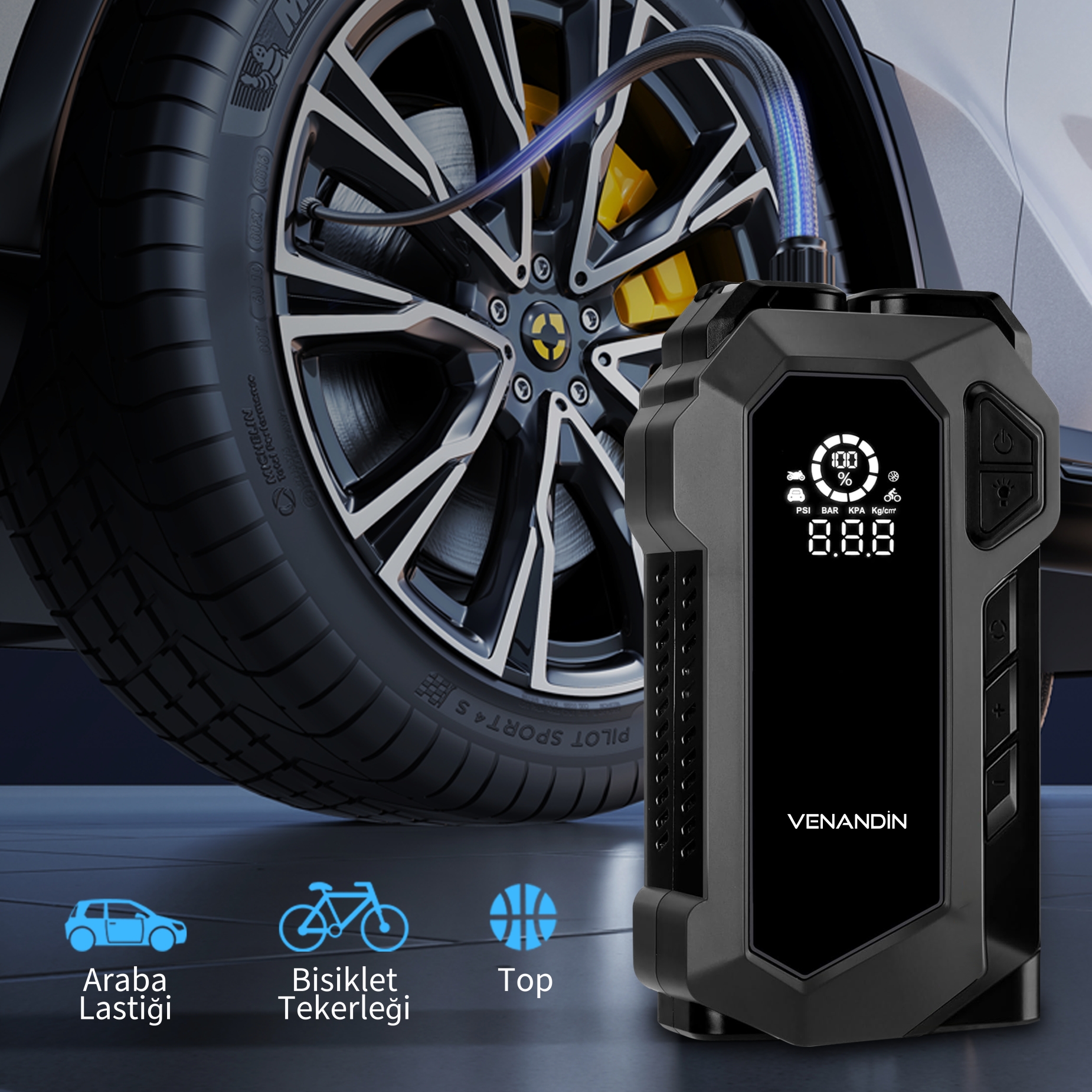 AIRGON PRO 12000mAh 4’ü 1 Minübüs Araba Akü Takviye Cihazı Hava Kompresörü Taşıma Çantalı