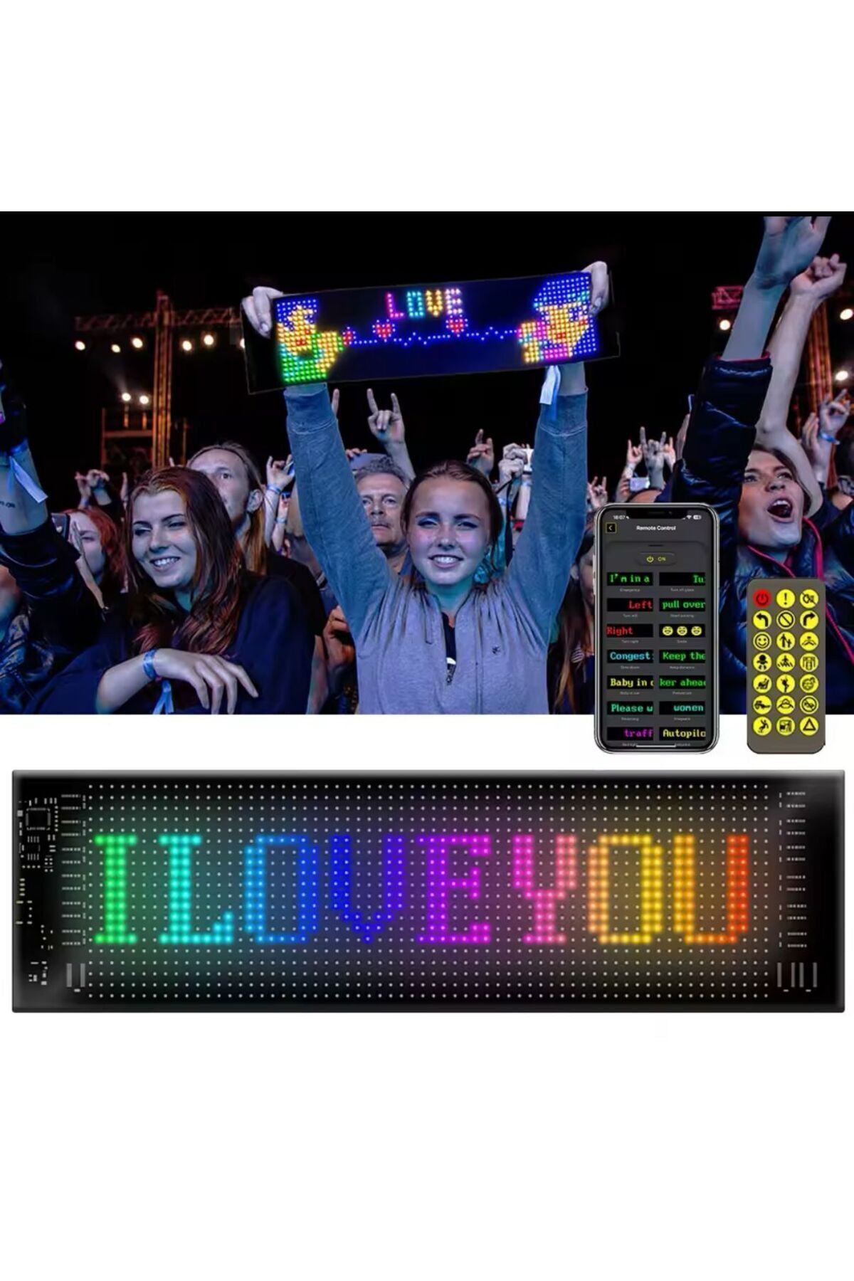 Led Matrix Panel 37cm x 9 cm RGB Ekran Kumandalı Telefon Kontrollü Led Ekran Kayan Yazı 16x64 Led