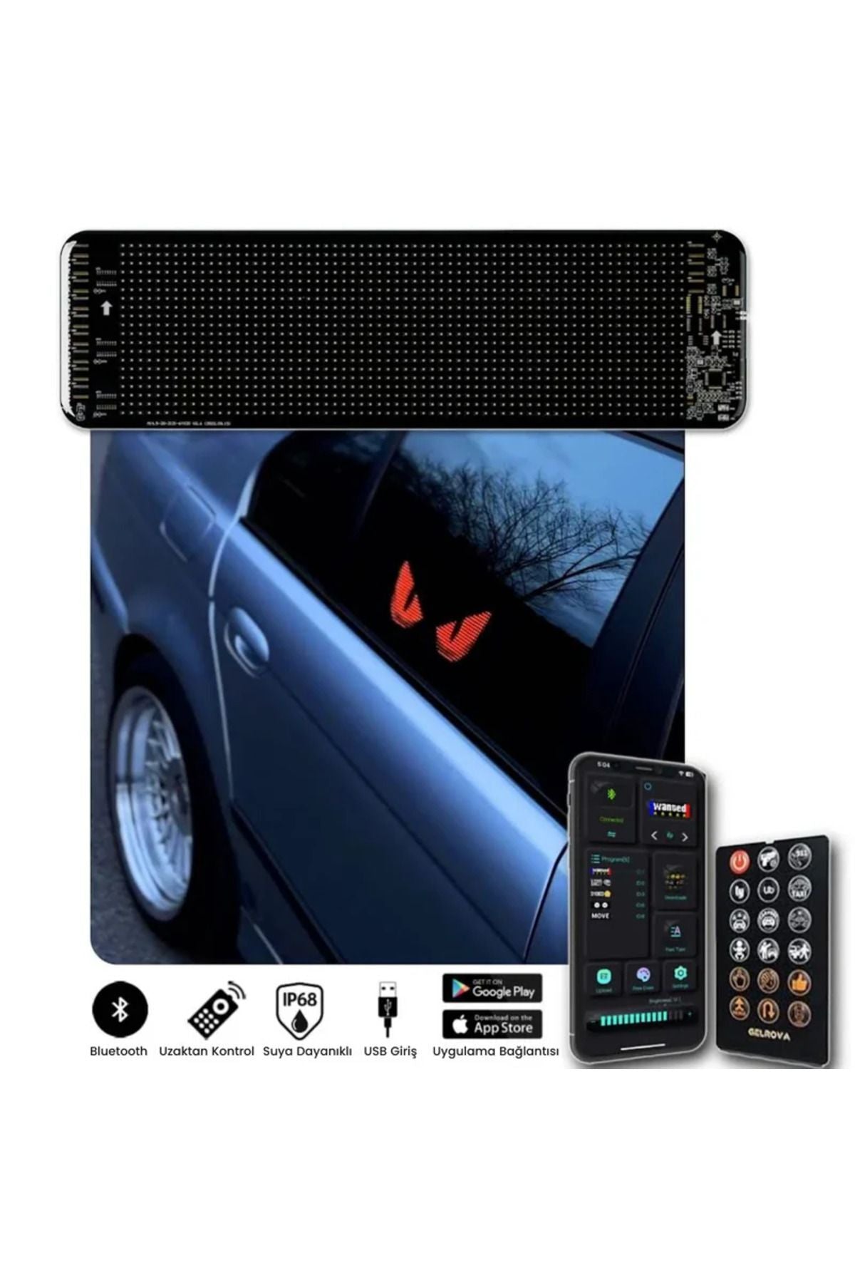 Led Matrix Panel 37cm x 9 cm RGB Ekran Kumandalı Telefon Kontrollü Led Ekran Kayan Yazı 16x64 Led