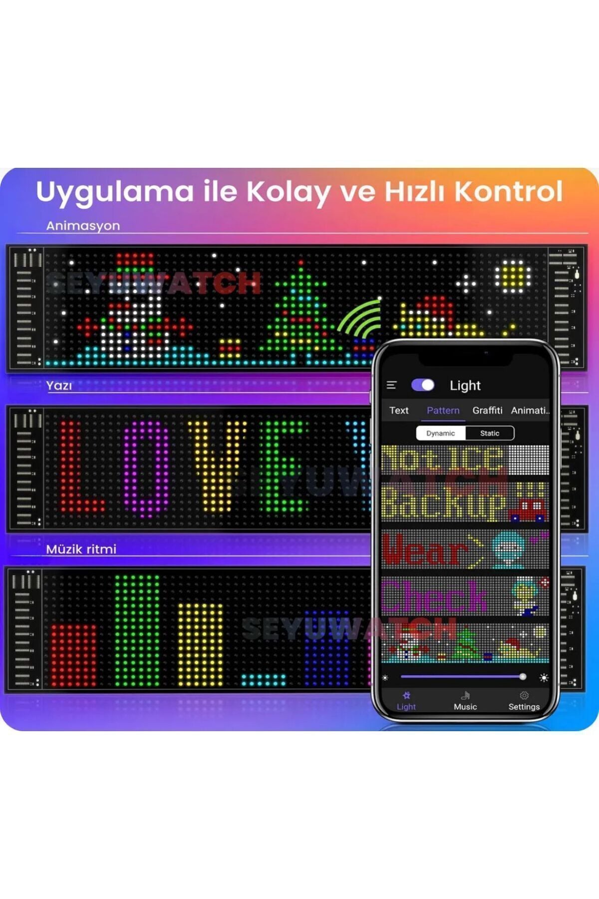 Led Matrix Panel 17cm x 7cm RGB Ekran Kumandalı Telefon Kontrollü Led Ekran Kayan Yazı 16x32 Led