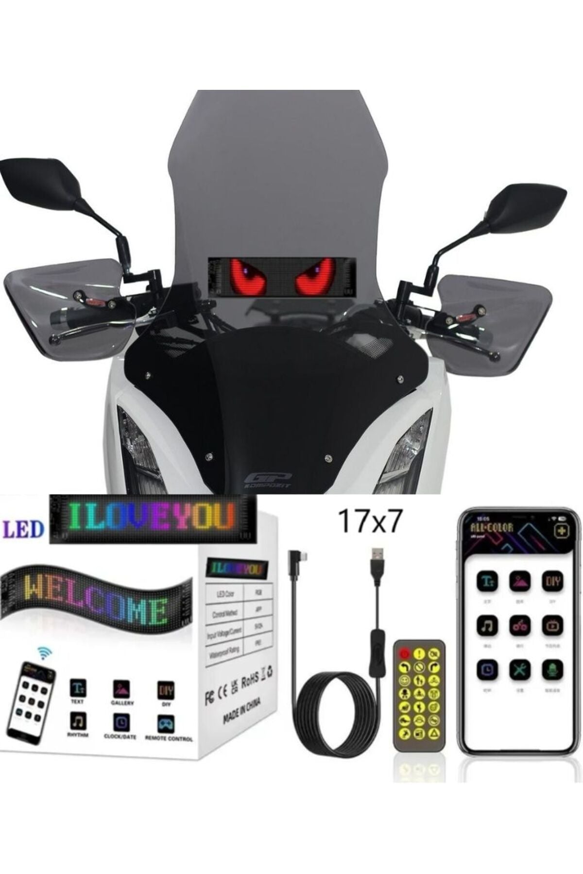 Led Matrix Panel 17cm x 7cm RGB Ekran Kumandalı Telefon Kontrollü Led Ekran Kayan Yazı 16x32 Led