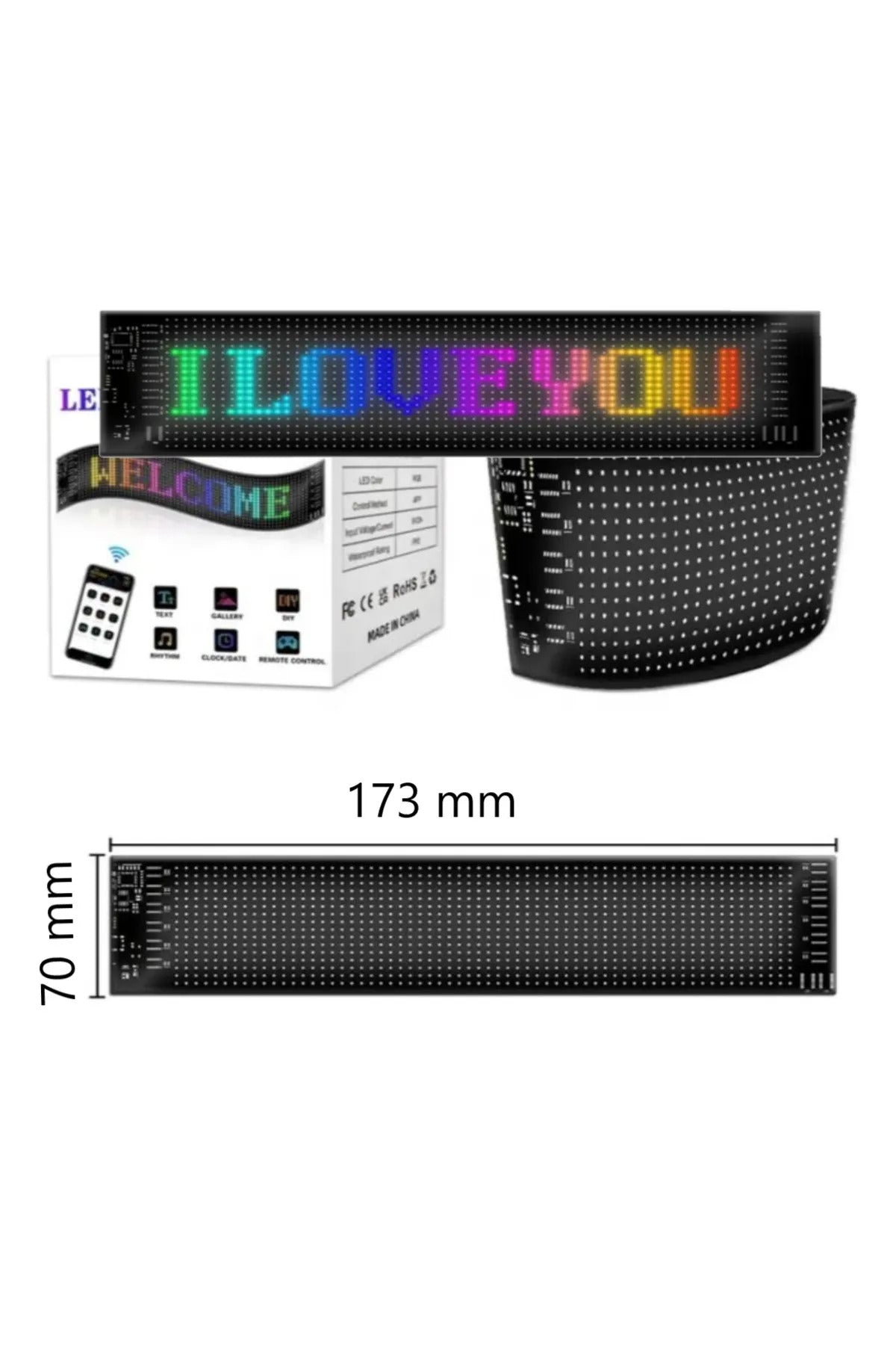 Led Matrix Panel 17cm x 7cm RGB Ekran Kumandalı Telefon Kontrollü Led Ekran Kayan Yazı 16x32 Led