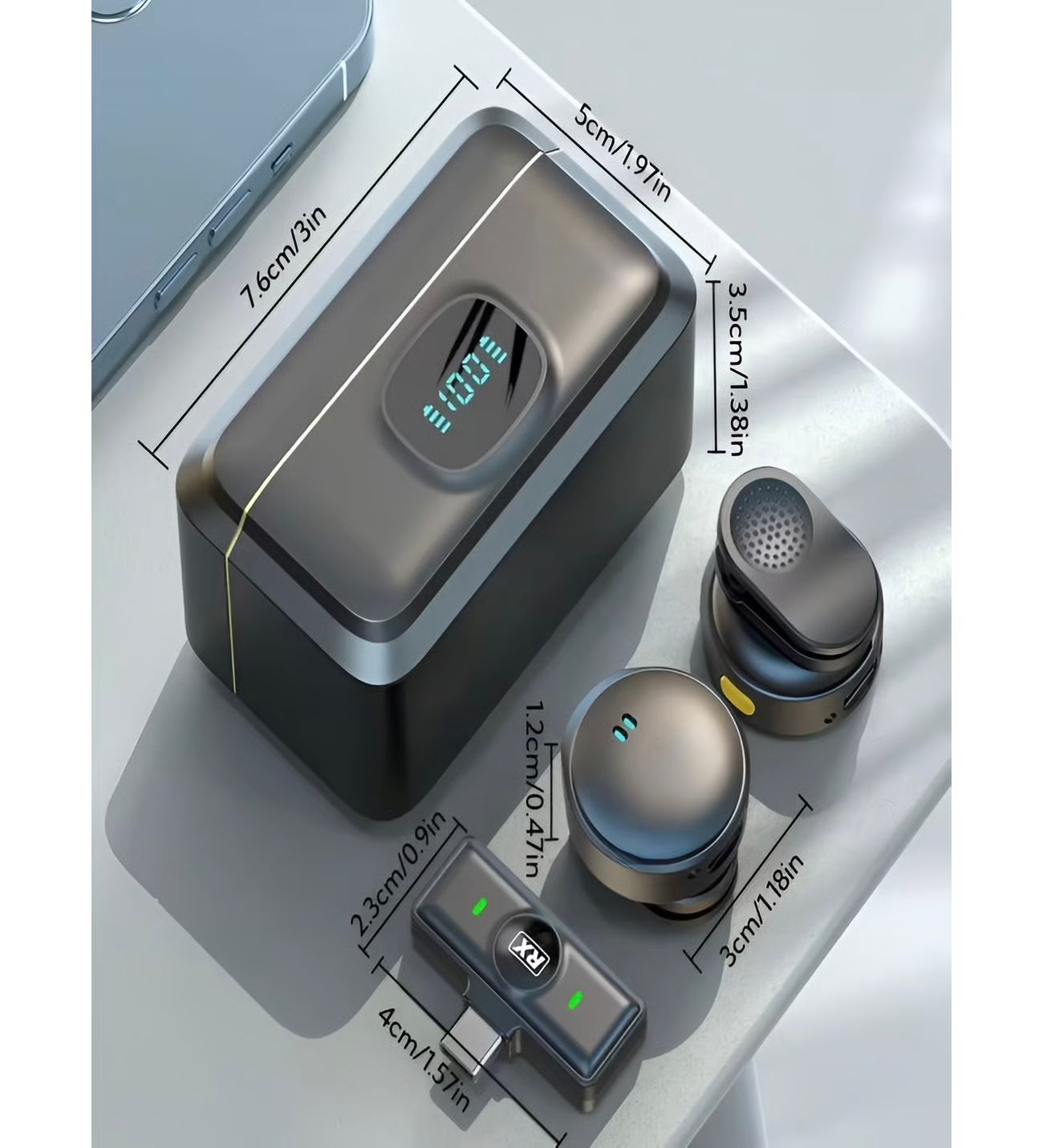 Kablosuz İkili Yaka Mikrofonu iPhone 11 12 13 14 Pro Pro Max Uyumlu Lightning Girişli 2.4Ghz