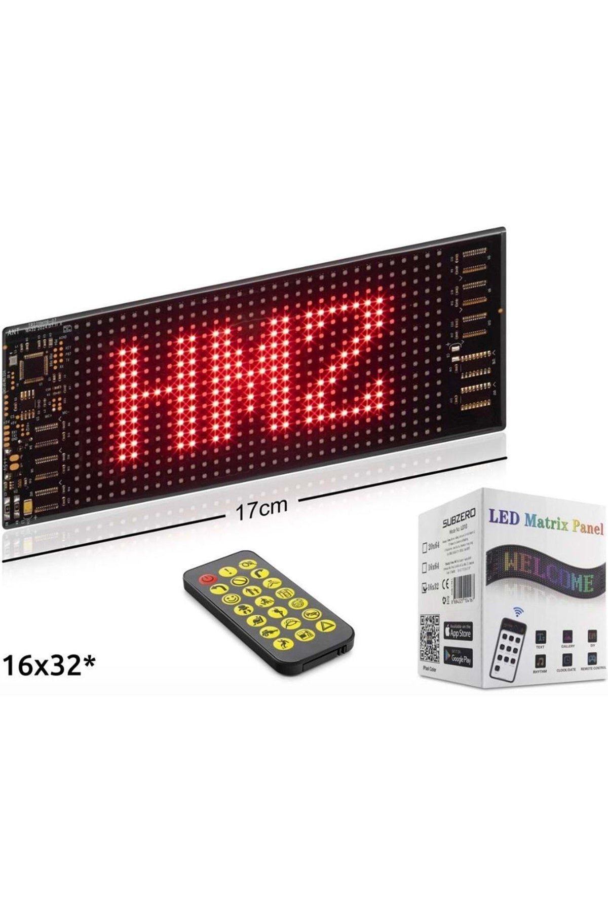 Led Matrix Panel 17cm x 7cm RGB Ekran Kumandalı Telefon Kontrollü Led Ekran Kayan Yazı 16x32 Led