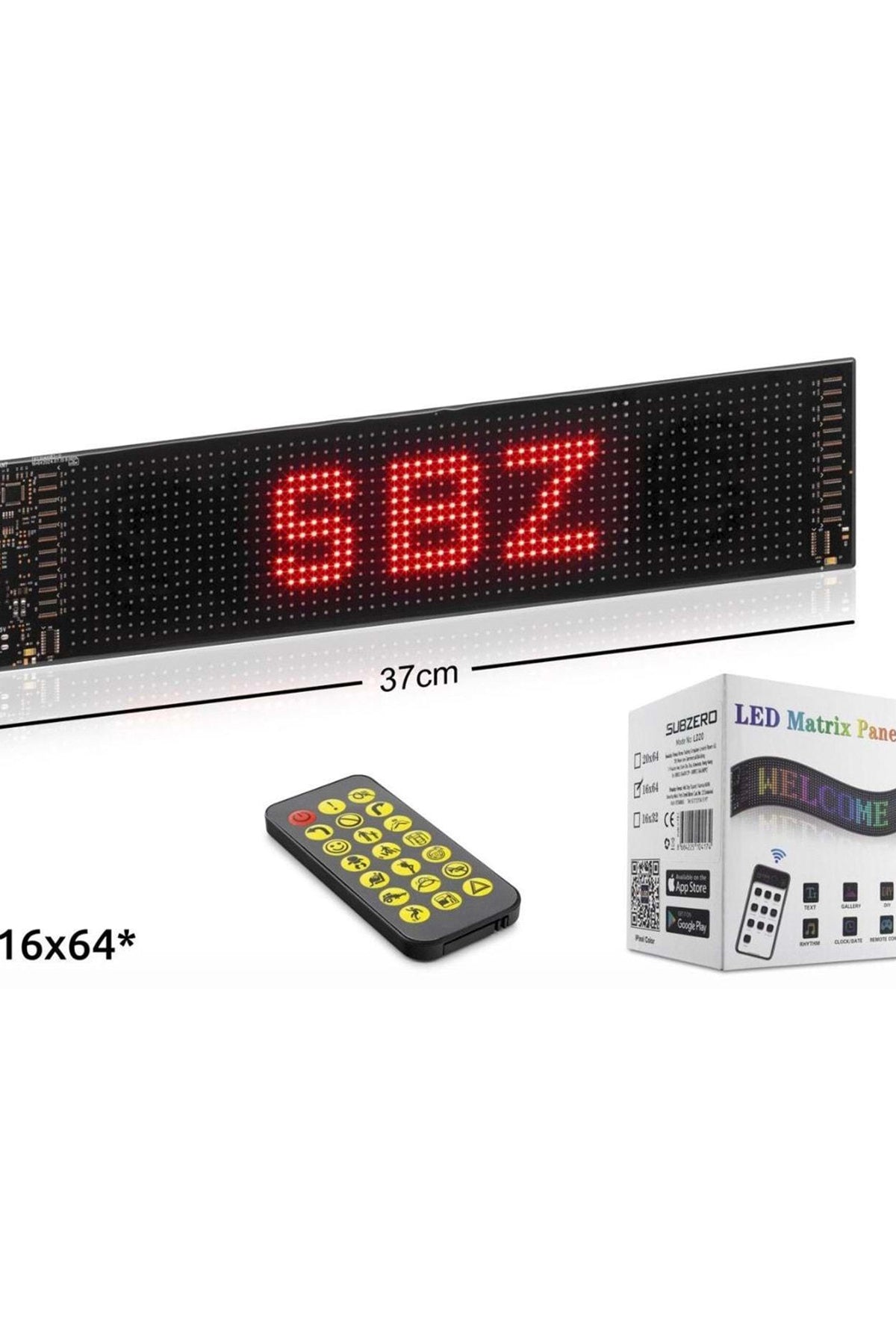 Led Matrix Panel 37cm x 9 cm RGB Ekran Kumandalı Telefon Kontrollü Led Ekran Kayan Yazı 16x64 Led