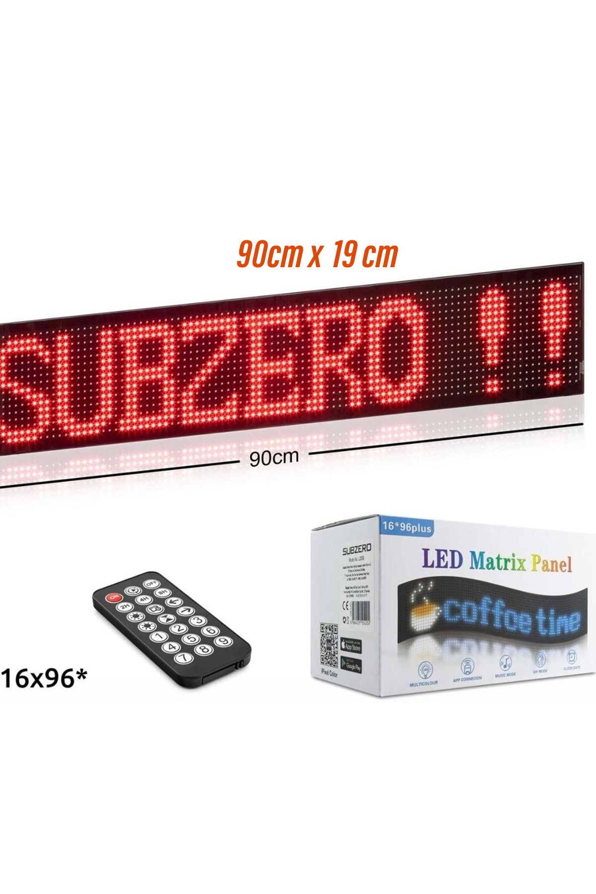 Led Matrix Panel 90cm x 19cm RGB Ekran Kumandalı Telefon Kontrollü Led Ekran Vitrin Kayan Yazı 16x96