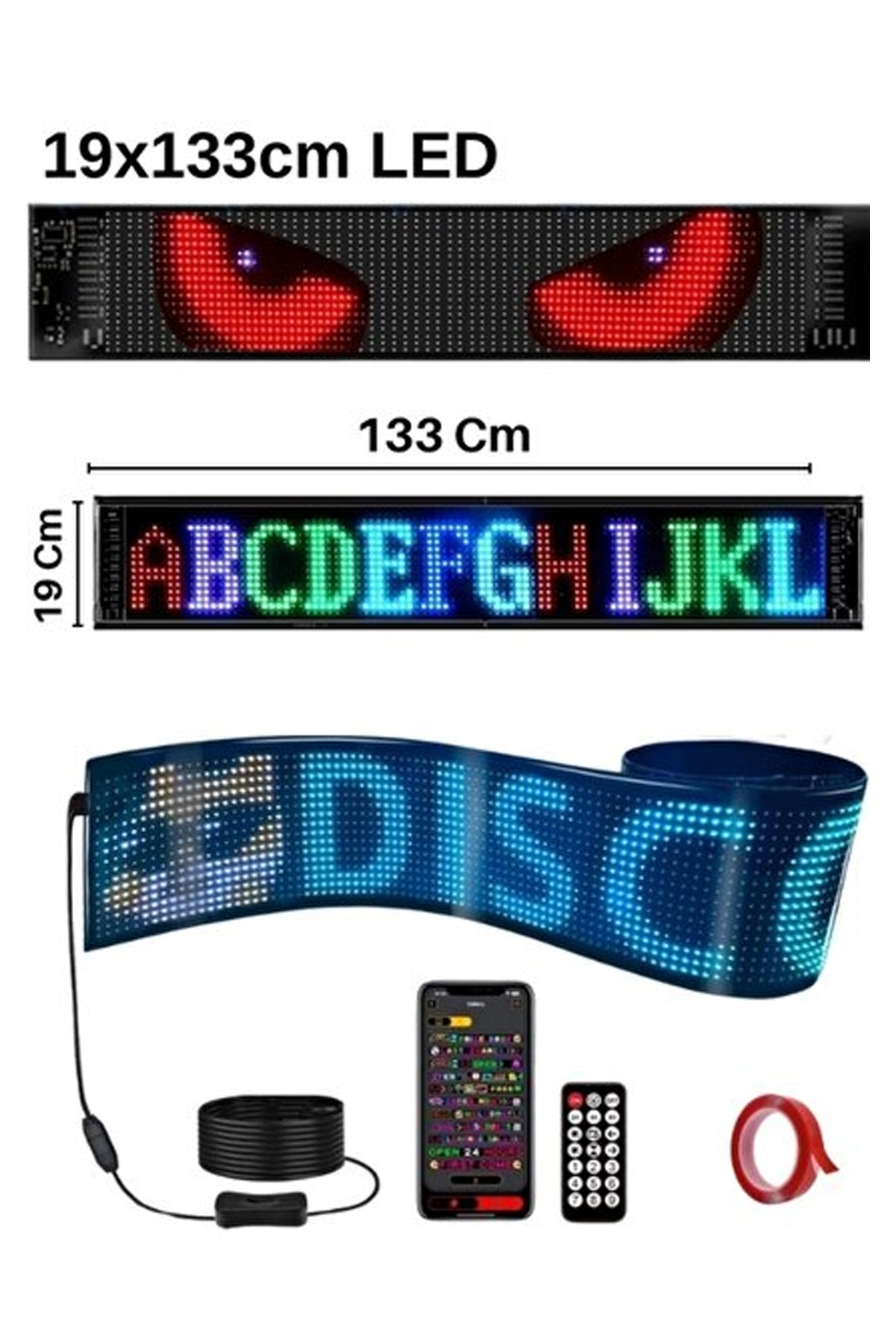 Led Matrix Panel 133cm x 19cm RGB Ekran Kumandalı Telefon Kontrollü Led Vitrin Kayan Yazı 16x144