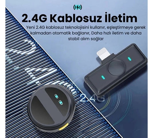Kablosuz İkili Yaka Mikrofonu Type C Canlı Yayın Video Mikrofonu Dijital Ekranlı 2.4Ghz Type-c