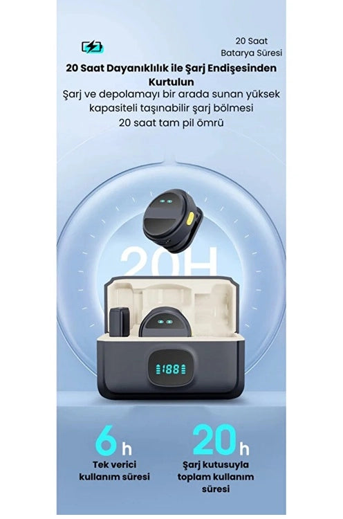 Kablosuz İkili Yaka Mikrofonu Type C Canlı Yayın Video Mikrofonu Dijital Ekranlı 2.4Ghz Type-c