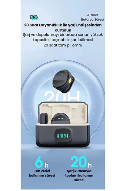 Kablosuz İkili Yaka Mikrofonu Type C Canlı Yayın Video Mikrofonu Dijital Ekranlı 2.4Ghz Type-c