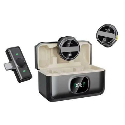 Kablosuz İkili Yaka Mikrofonu Type C Canlı Yayın Video Mikrofonu Dijital Ekranlı 2.4Ghz Type-c