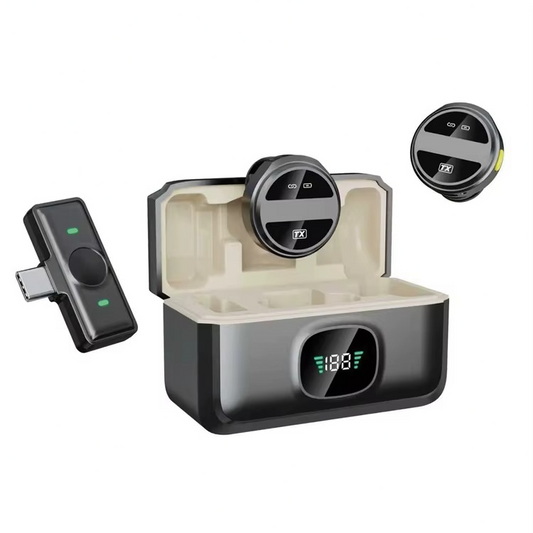 Kablosuz İkili Yaka Mikrofonu Type C Canlı Yayın Video Mikrofonu Dijital Ekranlı 2.4Ghz Type-c