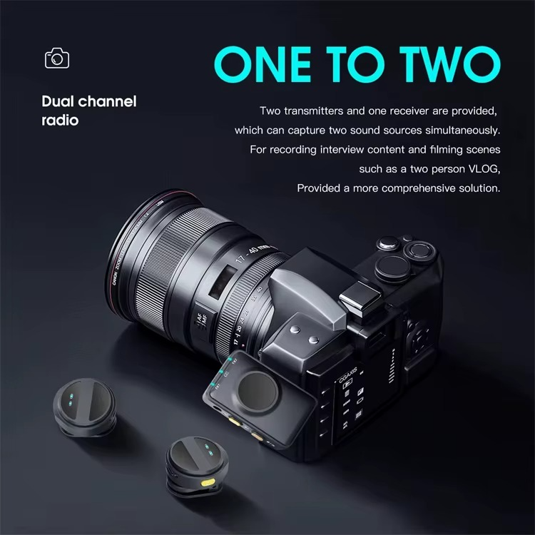 Kablosuz İkili Yaka Mikrofonu Type C Canlı Yayın Video Mikrofonu Dijital Ekranlı 2.4Ghz Type-c