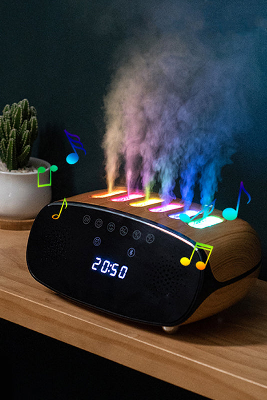 Oda Nemlendirici Dijital Saat Titşeşimli Buhar Aroma Difüzörü Mini Speaker Hoparlör RGB Led Işık