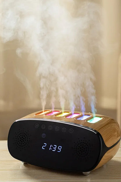 Oda Nemlendirici Dijital Saat Titşeşimli Buhar Aroma Difüzörü Mini Speaker Hoparlör RGB Led Işık