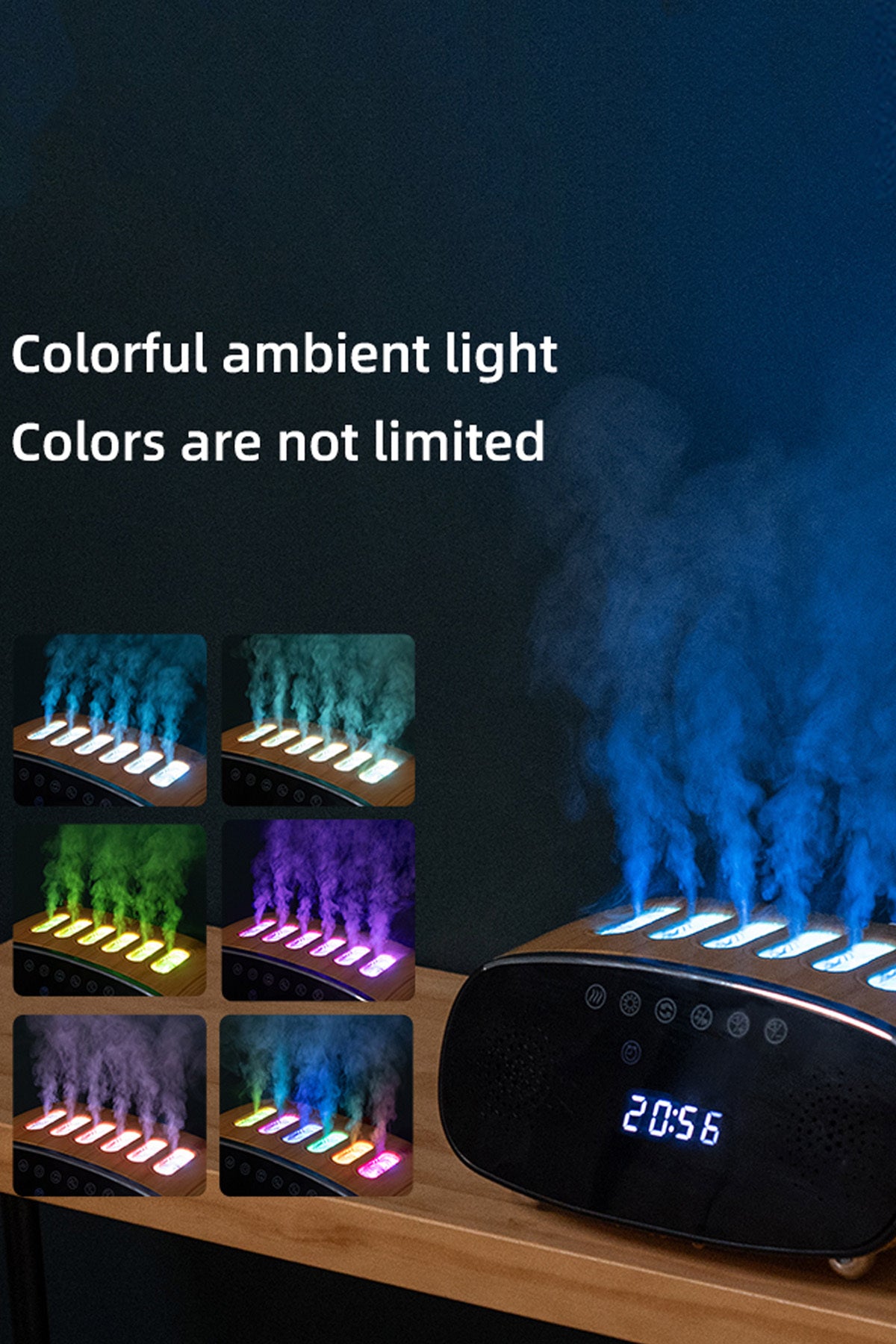Oda Nemlendirici Dijital Saat Titşeşimli Buhar Aroma Difüzörü Mini Speaker Hoparlör RGB Led Işık