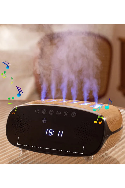 Oda Nemlendirici Dijital Saat Titşeşimli Buhar Aroma Difüzörü Mini Speaker Hoparlör RGB Led Işık