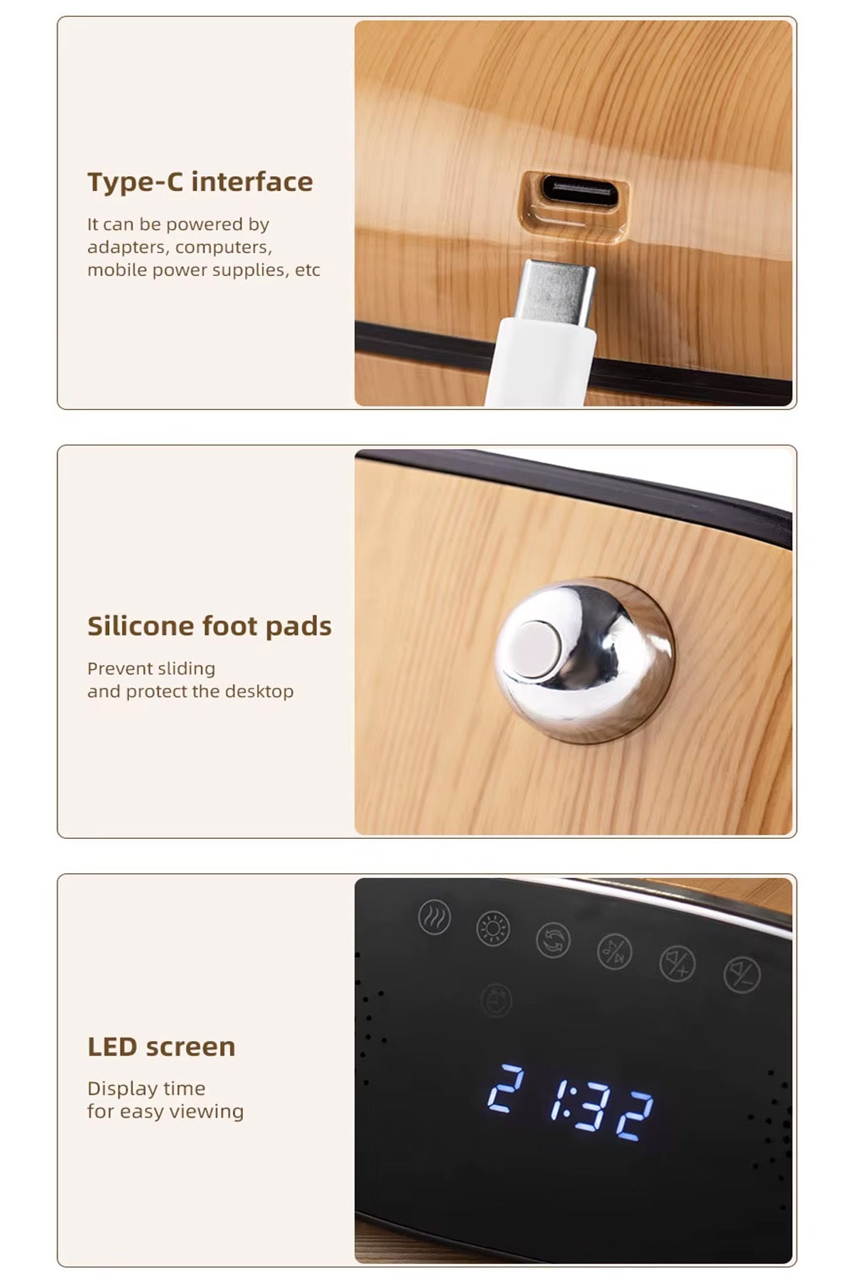 Oda Nemlendirici Dijital Saat Titşeşimli Buhar Aroma Difüzörü Mini Speaker Hoparlör RGB Led Işık