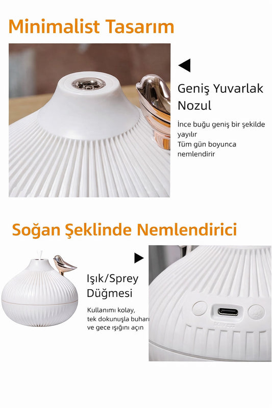 Mini Hava Nemlendirici Buhar Makinesi LED Işık Tasarımlı Difüzör Gece Lambası Humidifier 300ml