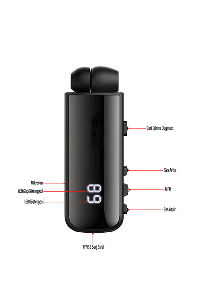 Makaralı Titreşimli Bluetooth Kulaklık Rüzgar Kesici Dijital Kulaklık 30 Saat Android & iOS Uyumlu
