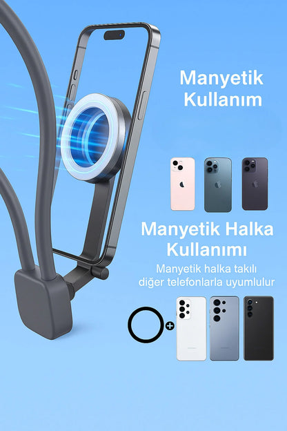 Manyetik Boyun Telefon Tutucu Magsafe Portatif Boyun Askısı Video Çekim Aparat 360°Ayarlanabilir