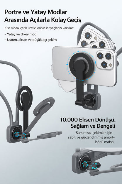 Manyetik Boyun Telefon Tutucu Magsafe Portatif Boyun Askısı Video Çekim Aparat 360°Ayarlanabilir