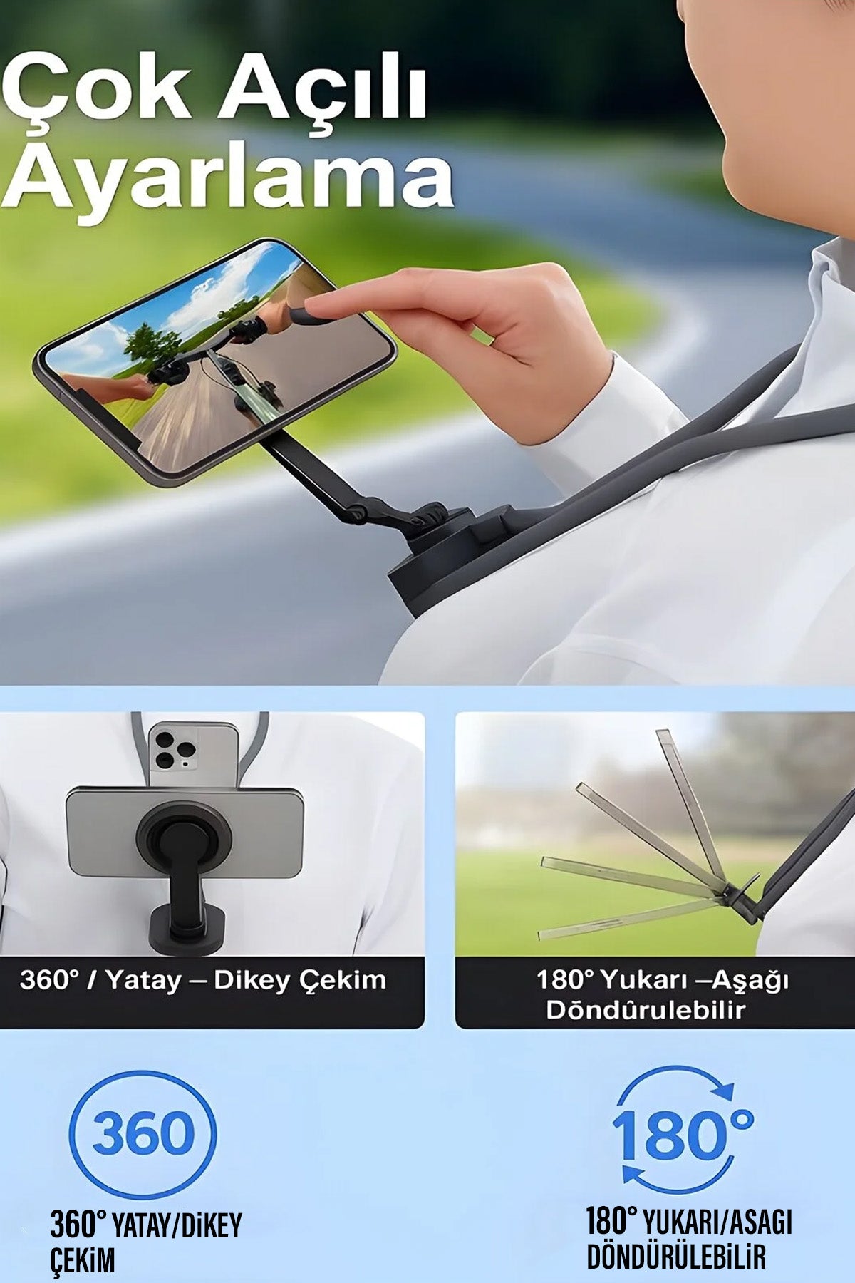 Manyetik Boyun Telefon Tutucu Magsafe Portatif Boyun Askısı Video Çekim Aparat 360°Ayarlanabilir