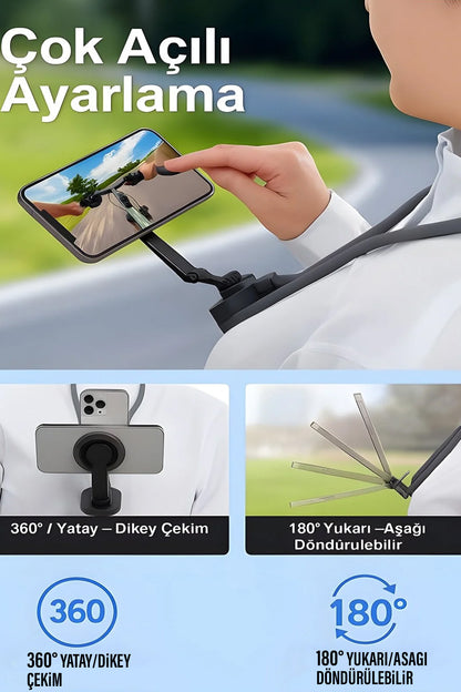 Manyetik Boyun Telefon Tutucu Magsafe Portatif Boyun Askısı Video Çekim Aparat 360°Ayarlanabilir