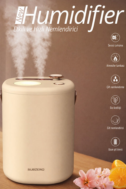 Şarjlı Hava Nemlendirici 2 Litre Kablosuz Buhar Makinesi LED Işık Aroma Difüzörü Sesiz Nemlendirme