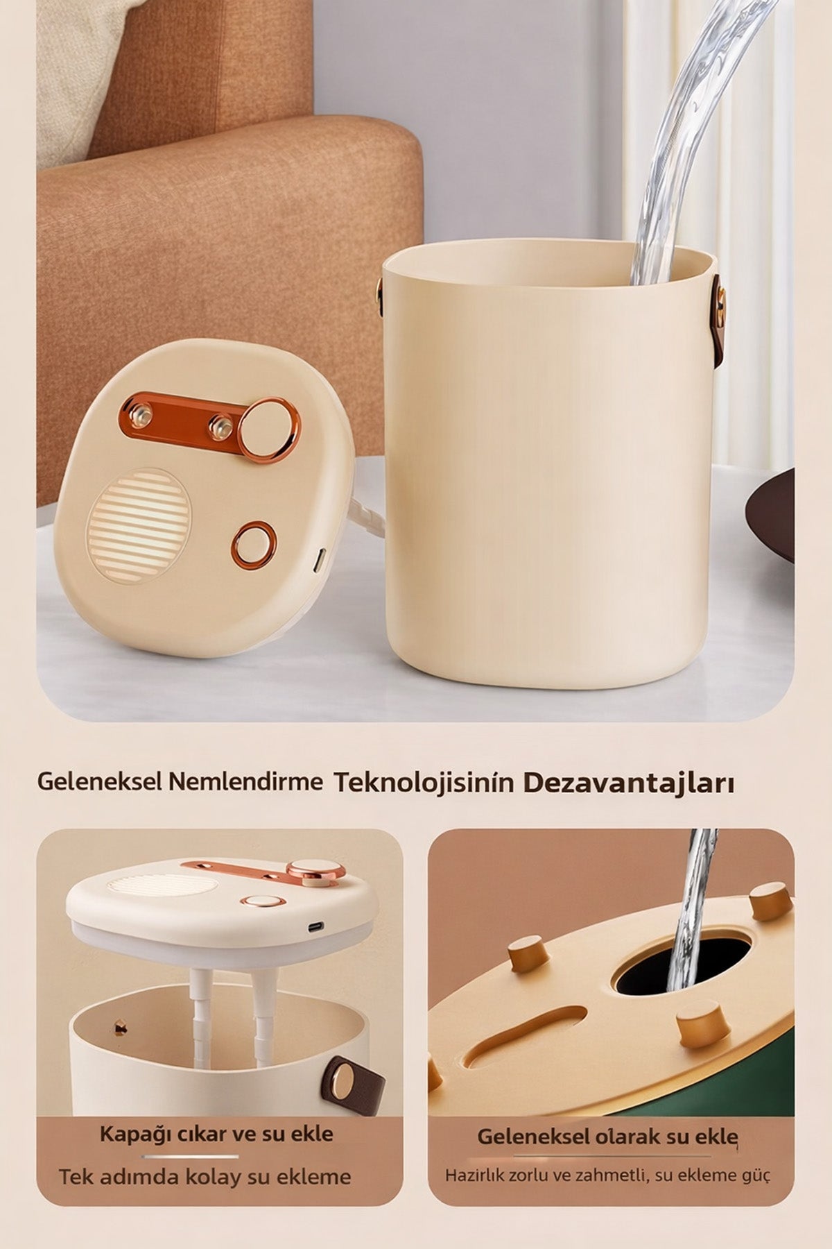 Şarjlı Hava Nemlendirici 2 Litre Kablosuz Buhar Makinesi LED Işık Aroma Difüzörü Sesiz Nemlendirme