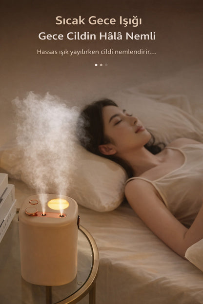 Şarjlı Hava Nemlendirici 2 Litre Kablosuz Buhar Makinesi LED Işık Aroma Difüzörü Sesiz Nemlendirme