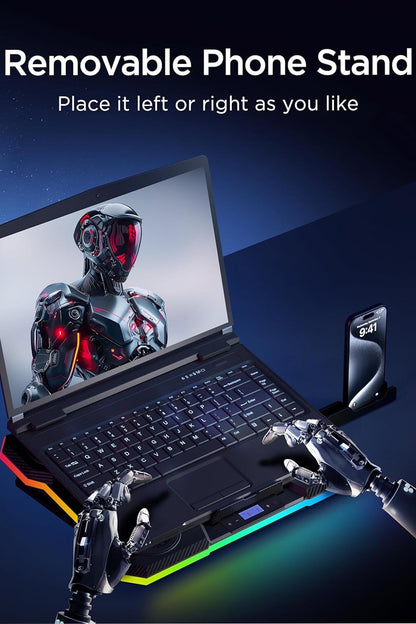 Laptop Soğutucu 10-19 inç Dizüstü Bilgisayar Soğutucusu + Telefon Tutucu 2400RPM Cooling RGB 9 Fanlı